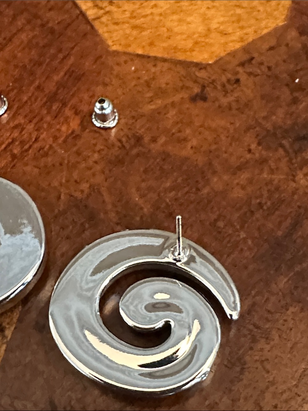 Polished Spiral Stud Earrings in Silver Tone - Picture 8 of 8